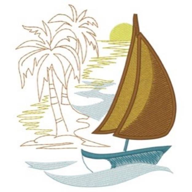 Picture of Sailboat Palms Machine Embroidery Design