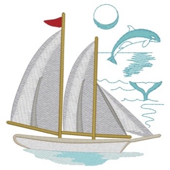 Sailboat Whales Machine Embroidery Design