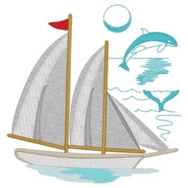 Picture of Sailboat Whales Machine Embroidery Design