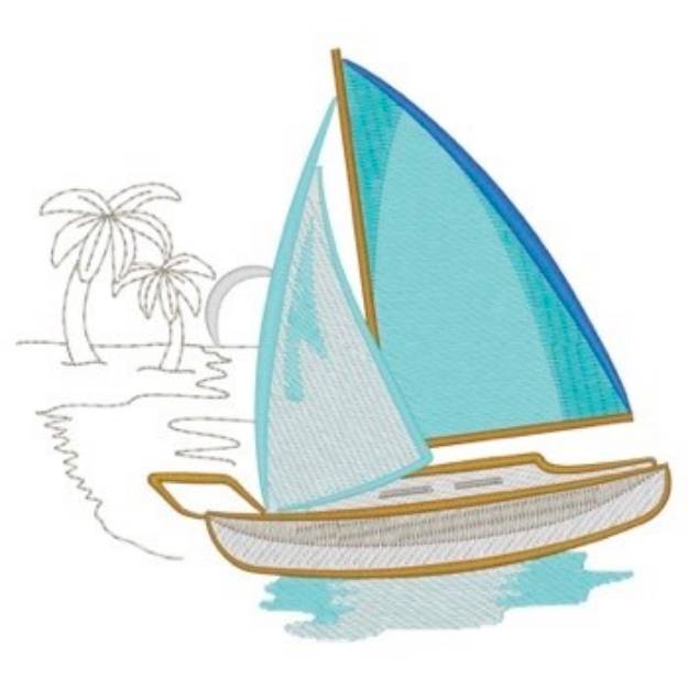 Picture of Sailboat & Trees Machine Embroidery Design