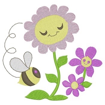 Flowers & Bee Machine Embroidery Design