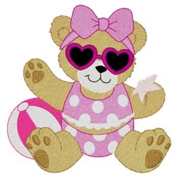 Picture of Beach Girl Bear Ribbon Machine Embroidery Design