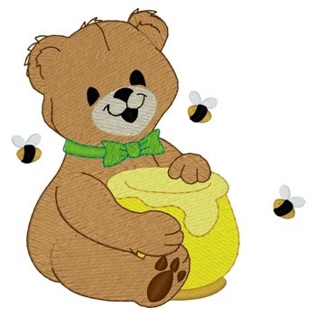 Bear With Honey Ribbon Machine Embroidery Design