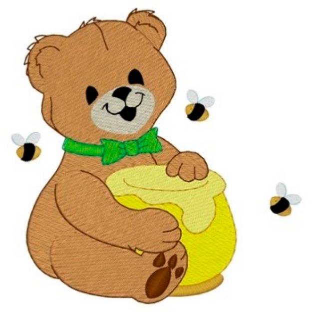 Picture of Bear With Honey Ribbon Machine Embroidery Design