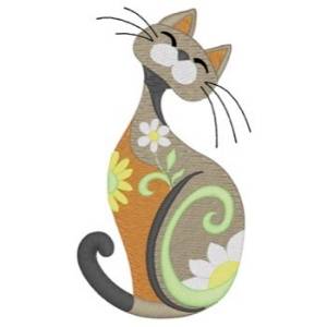 Picture of Whimsical Floral Cat Machine Embroidery Design