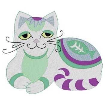 Whimsical Fishbone Cat Machine Embroidery Design