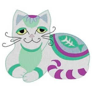 Picture of Whimsical Fishbone Cat Machine Embroidery Design
