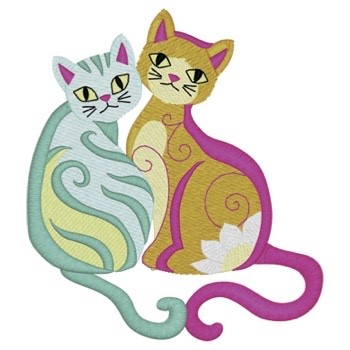 Whimsical Swirly Cats Machine Embroidery Design