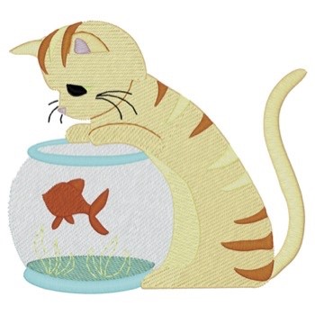 Kitten & Fishbowl Machine Embroidery Design