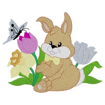 Easter Bunny With Flowers Machine Embroidery Design