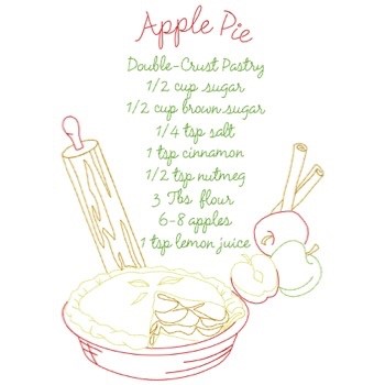 Apple Pie Recipe Machine Embroidery Design
