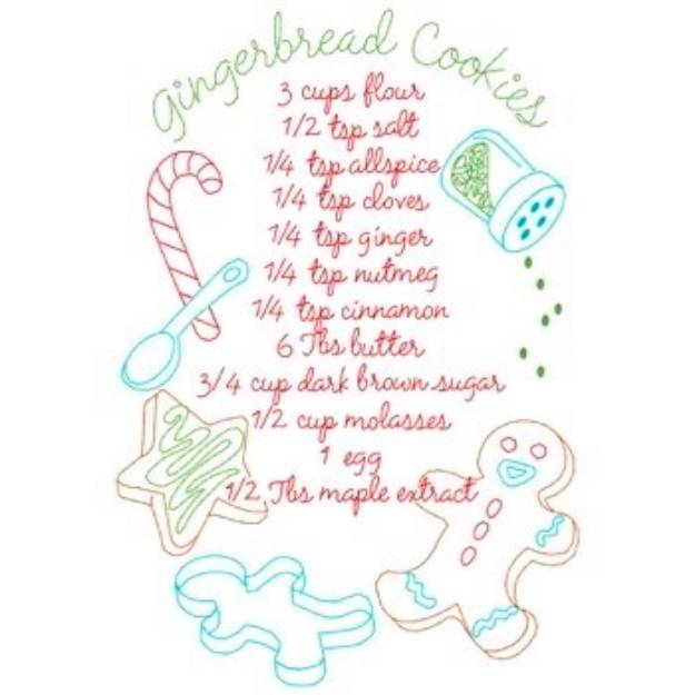 Picture of Gingerbread Cookies Recipe Machine Embroidery Design