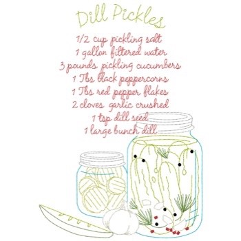 Dill Pickles Recipe Machine Embroidery Design
