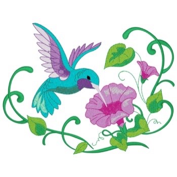 Hummingbird & Morning Glory Machine Embroidery Design