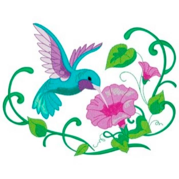 Picture of Hummingbird & Morning Glory Machine Embroidery Design
