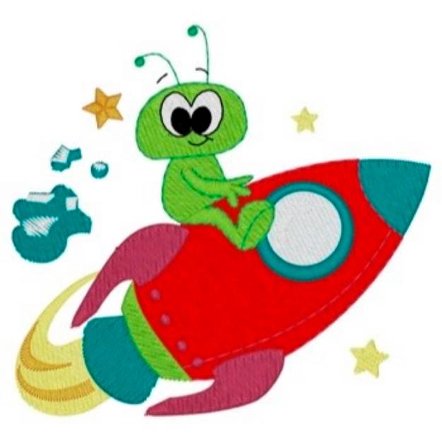 Picture of Alien Riding Rocket Machine Embroidery Design