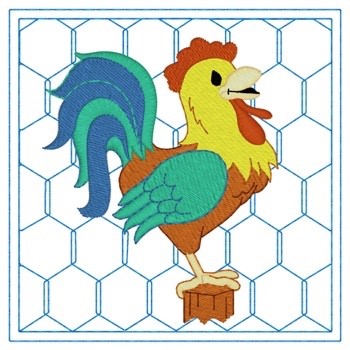 Rooster Quilt Square Machine Embroidery Design