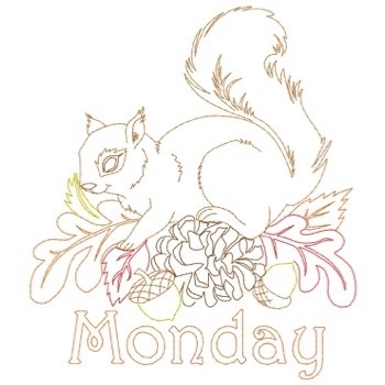 Redwork Monday Squirrel Machine Embroidery Design