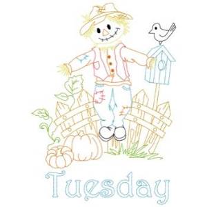 Picture of Redwork Scarecrow  Tuesday Machine Embroidery Design