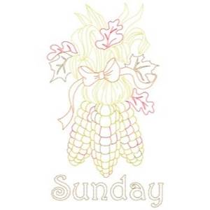 Picture of Redwork Sunday Indian Corn Machine Embroidery Design
