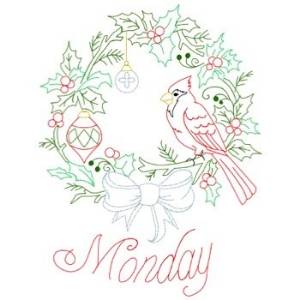 Picture of Christmas Redwork Monday Wreath Machine Embroidery Design