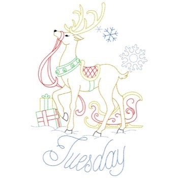 Christmas Redwork Tuesday Reindeer Machine Embroidery Design