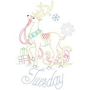 Picture of Christmas Redwork Tuesday Reindeer Machine Embroidery Design