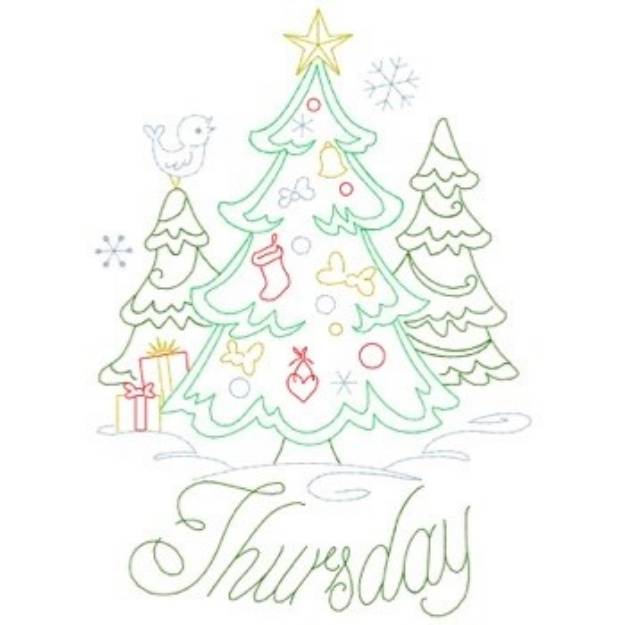 Picture of Redwork Christmas Tree Thursday Machine Embroidery Design