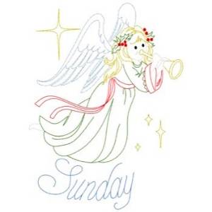 Picture of Redwork Christmas Angel Sunday Machine Embroidery Design