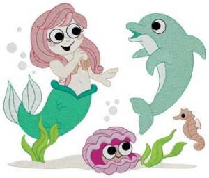 Picture of Mermaid & Dolphin Machine Embroidery Design