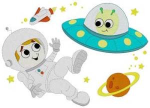 Picture of Astronaut & Alien Machine Embroidery Design