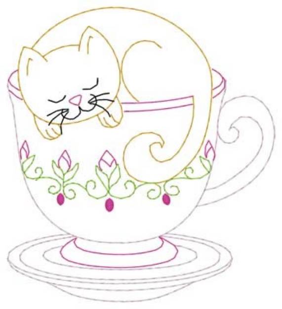 Picture of Cat In Teacup Machine Embroidery Design