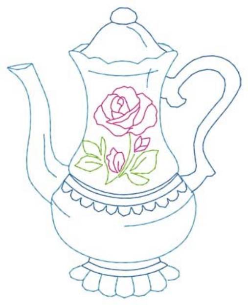 Picture of Tall Rose Teapot Machine Embroidery Design