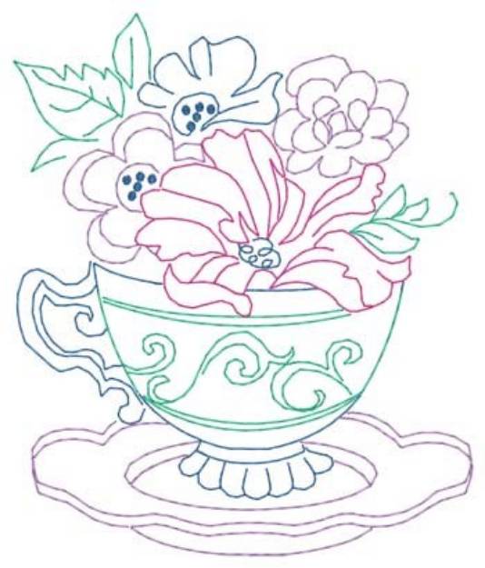 Picture of Flowers In Teacup Machine Embroidery Design