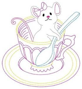 Picture of Mouse In Teacup Machine Embroidery Design