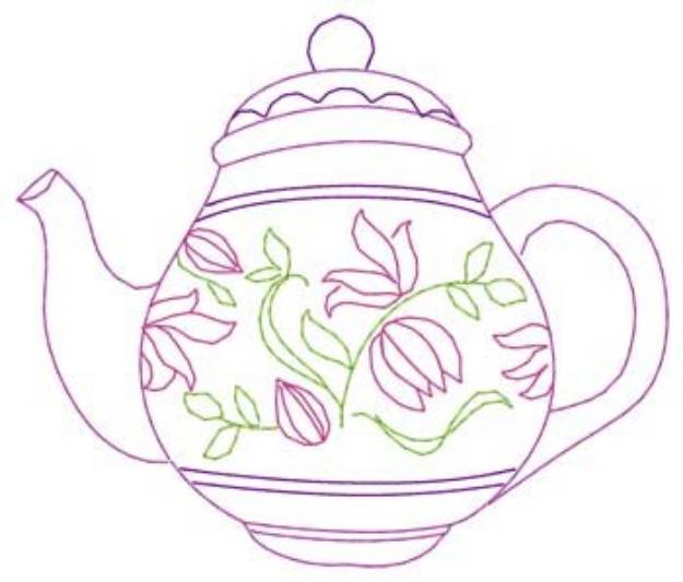 Picture of Floral Teapot Machine Embroidery Design
