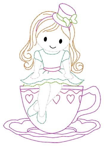 Girl On Teacup Machine Embroidery Design