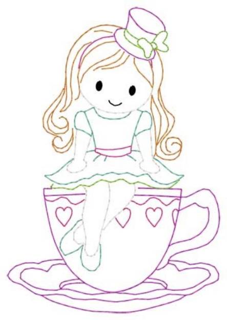 Picture of Girl On Teacup Machine Embroidery Design
