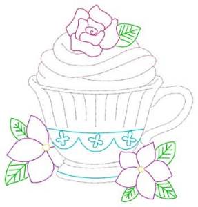 Picture of Cupcake Teacup Machine Embroidery Design