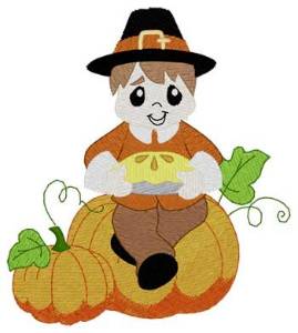 Picture of Pumpkin Pie Pilgrim Machine Embroidery Design