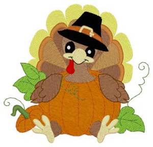 Picture of Turkey In Pumpkin Machine Embroidery Design