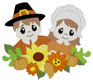Picture of Pilgrims & Flowers Machine Embroidery Design