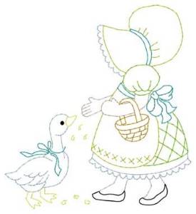 Picture of Girl Feeding Goose Machine Embroidery Design
