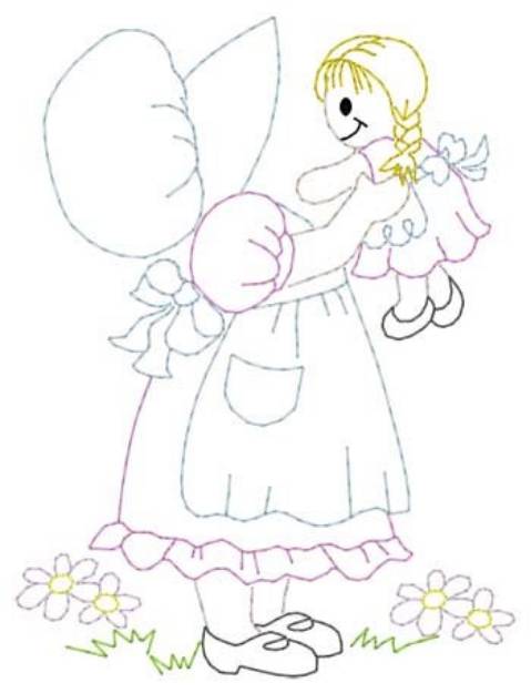 Picture of Girl & Doll Machine Embroidery Design