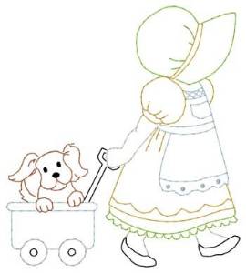 Picture of Girl & Puppy Machine Embroidery Design