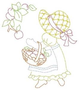 Picture of Girl & Apples Machine Embroidery Design