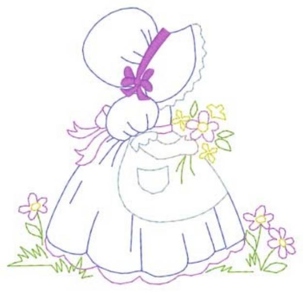 Picture of Girl With Flowers Machine Embroidery Design