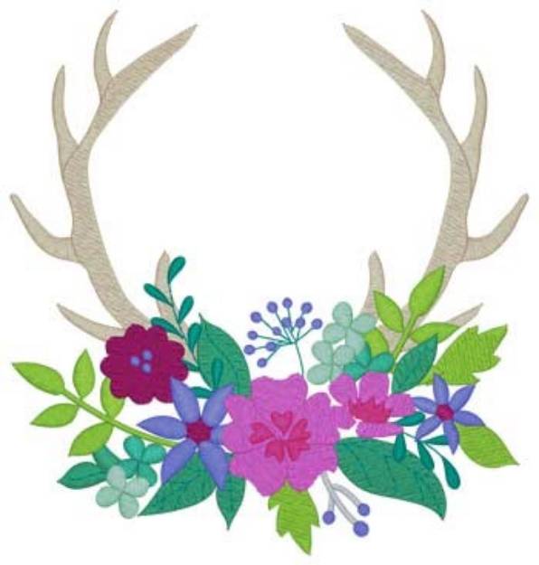 Picture of Floral Antlers Machine Embroidery Design