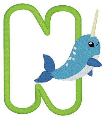 N Narwhal Applique Machine Embroidery Design