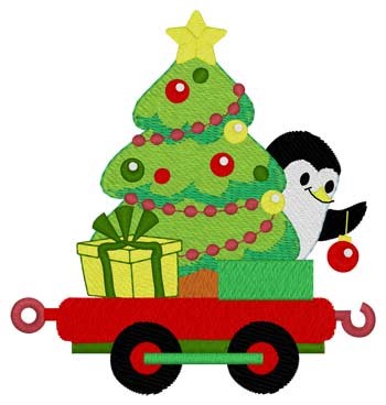 Christmas Tree Penguin Car Machine Embroidery Design
